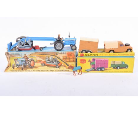 Corgi Toys diecast models, gift set no.47 working conveyor on trailer with Ford 5000 Super Major tractor and driver, gift set