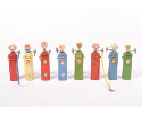 Britains Toys petrol pumps, including Mobilgas, Fina, BP, Esso, Shell, Regent, (7).