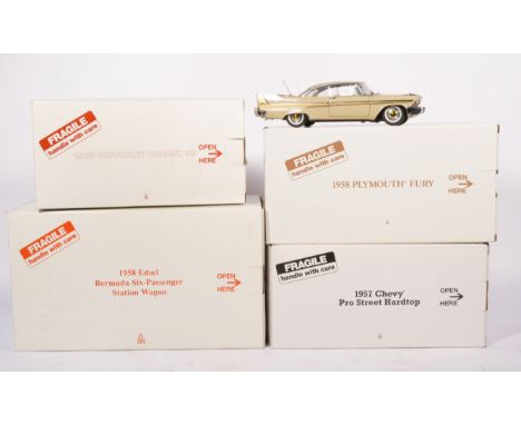 Danbury Mint detailed 1:24 scale models, 1957 Chevy Pro Street Hardtop, 1958 Plymouth Fury, 1958 Edsel Bermuda six passenger 