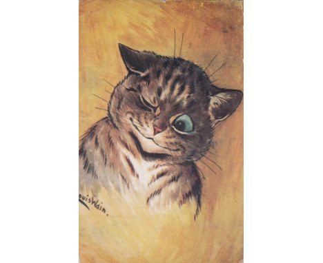 Postcard-Louis Wain-Winking Cat-pub Faulkner series 1596, used 1918, small corner wear