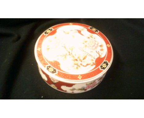 Vintage Japanese Trinket Box- red with birds and flowers, excellent condition