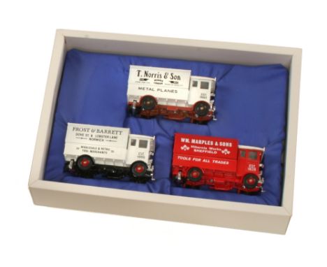 A boxed set of three model toolmaker's delivery trucks by CORGI  of T.Norris, Wm Marples and Frost & Barrett, each 5" long fi