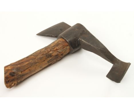 A most unusual 18/19c wrought iron hollowing tool with axe poll and makers mark "S" purpose unknown (Russell collection) G