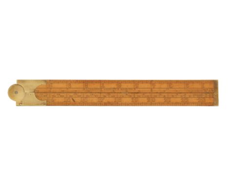 A most unusual 2' two fold 1/4" thick section boxwood and brass Coggeshall slide rule by PRESTON with two slides in boxwood a
