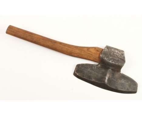 A fine American Pennsylvania pattern R/H broad axe with dimpled cheeks embossed with "The White House Axe" and Mc Whorter Wea