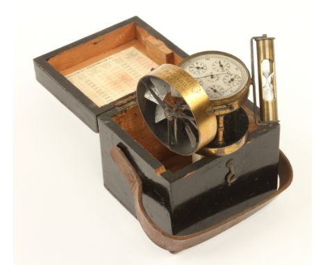 A 2 1/4" six dial Air-Meter by JAMES WHITE Optician Glasgow with sand timer attachment in orig box with instructions in lid G