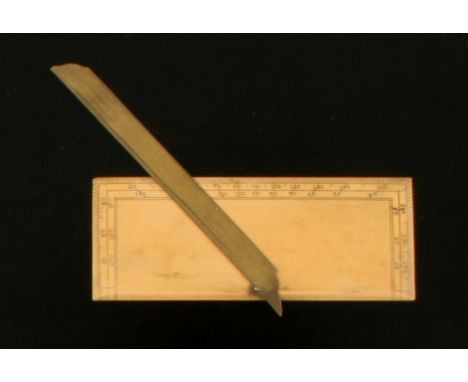 An unusual boxwood protractor 4 1/2" x 1 3/4" with brass arm (Jay Gaynor collection) G++