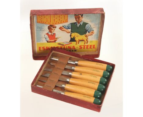 A little used set of 6 ladies carving tools by ESKILSTUNA Sweden in orig box G++