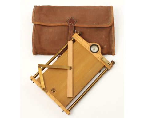 A small and unused Verner's Patent Cavalry Officer's boxwood sketching board with compass and protractor in orig canvas cover