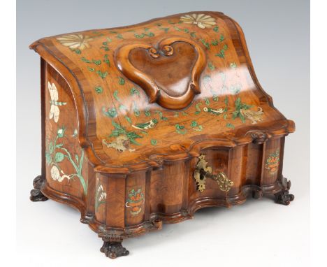 A CHOICE 18TH CENTURY CONTINENTAL INLAID MOTHER OF PEARL, IVORY, STAINED IVORY, MARQUETRY AND KINGWOOD CROSS-BANDED WALNUT SE