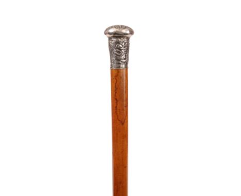 A LATE 19th CENTURY CHINESE SILVER HANDLED WALKING CANE on malacca stick, the handle with chased dragon decoration 93cm overa