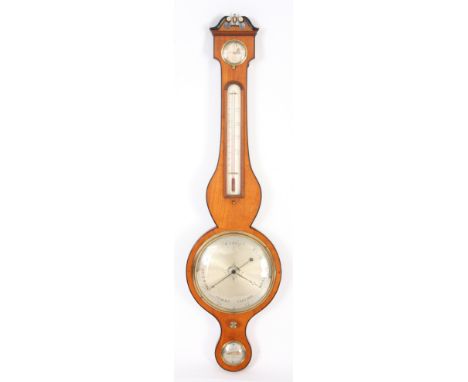 C & F PRADA, HIGH WYCOMBEAN EARLY 19th CENTURY SATINWOOD WHEEL BAROMETER the case with swan neck pediment and ebony string in