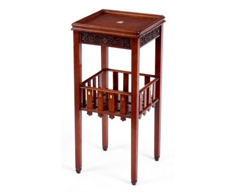 AN EARLY 20TH CENTURY ART NOUVEAU LIBERTY STYLE INLAID MAHOGANY OCCASIONAL TABLE with square moulded edge top inlaid with the