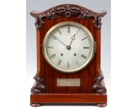 AN EARLY 20th CENTURY GERMAN MAHOGANY BRACKET CLOCK BY WINTERHALDER &amp; HOFFMEIER the case with applied leaf work carved de