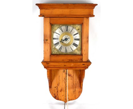 JONES, ABINGDON AN EARLY 18th CENTURY HOODED WALL CLOCK the pine case with sliding hood and shaped bottom enclosing a 7" squa