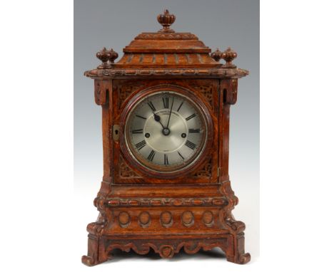 DENT, ROYAL EXCHANGE, LONDON. No. 1427 A VICTORIAN OAK CASED DOUBLE FUSEE BRACKET CLOCK the carved case with caddy top above 