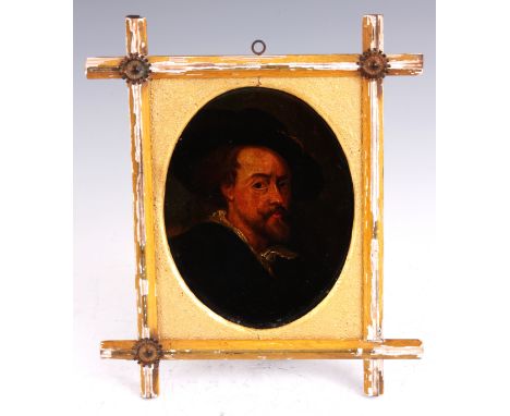 AFTER VAN DYKE AN EARLY OVAL PORTRAIT ON CANVAS later laid on card 22.5cm high 17.5cm wide - mounted and in crossed gilt fram