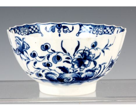 AN 18TH CENTURY FIRST PERIOD WORCESTER FLUTED BOWL &lsquo;THE HOLLOW ROCK LILY&rsquo; PATTERN signed with the crescent moon m