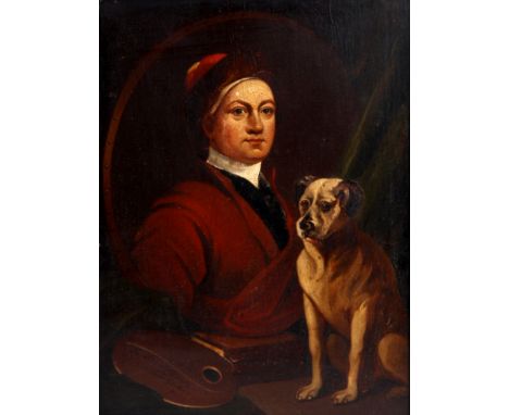A MID 19th CENTURY OIL ON BOARD copy of the portrait of the artist Hogarth and his dog, 34cm high 25cm wide - indistinct sign