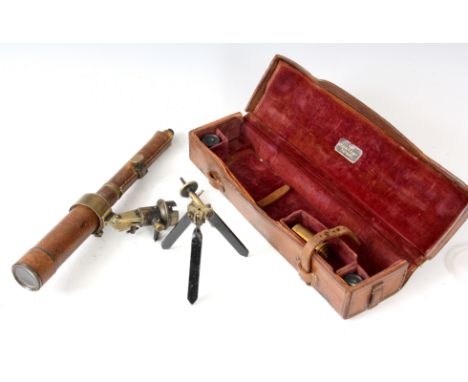 AN EARLY 20th CENTURY BRASS AND LEATHER BOUND TELESCOPE SIGNED DAVON in original fitted leather carrying case complete with s