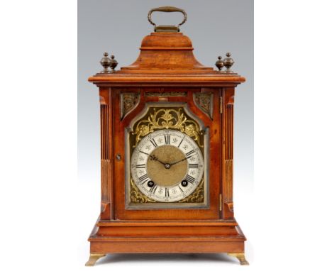 A LATE 19th CENTURY QUARTER CHIMING LENZKIRCH BRACKET CLOCK the bell top bur maple case with reeded canted corners and gilt b