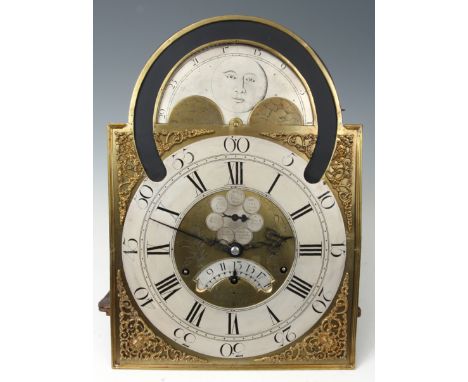 GEORGE GOODALL, MICKLEFIELD A RARE GEORGE III MUSICAL LONGCASE CLOCK MOVEMENT having an arched brass dial with moulded border