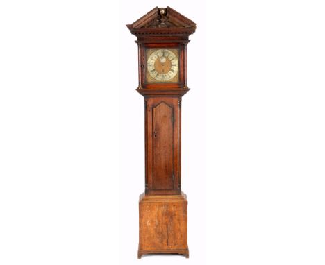 WILLIAM PORTHOUSE, PENRITH  A MID 18TH CENTURY OAK 30HR LONGCASE CLOCK with architectural pediment above an inlaid case with 