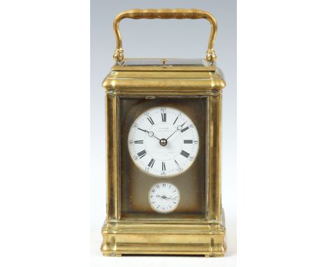 ARSENE MARGAINE, PARIS No 4746  A LATE 19TH CENTURY FRENCH BRASS GORGE CASED CARRIAGE CLOCK with silvered masked and enamel d