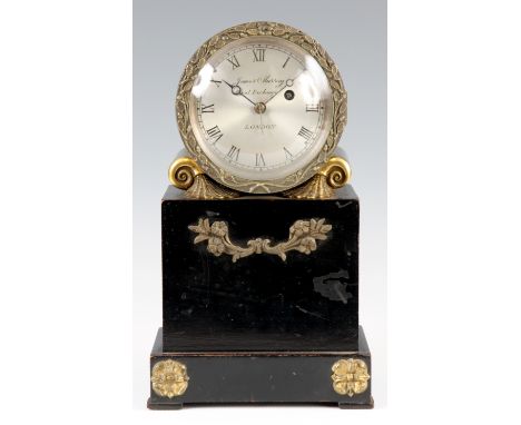 A REGENCY ENGLISH FUSEE DRUMHEAD MANTEL CLOCK SIGNED JAMES MURRAY, ROYAL EXCHANGE, LONDON the brass cylindrical case sat on s