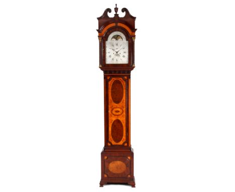 GEORGE WHITE, BRISTOL A FINE GEORGE III SHERATON MAHOGANY AND SATINWOOD MARQUETRY INLAID TIDAL LONGCASE CLOCK with swan neck 