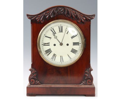 A MID 19th CENTURY MAHOGANY CASED DOUBLE FUSEE BRACKET CLOCK the serpentine top case with carved leaf work decoration above a