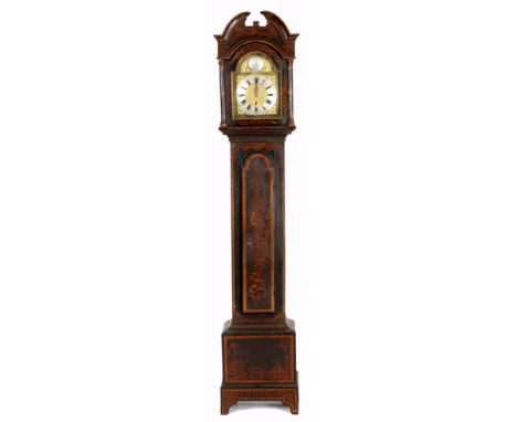 ROBERT SPENCE, DYSARTAN UNUSUAL GEORGE III LACQUERED LONGCASE CLOCK having break arch pediment above arched glazed door flank