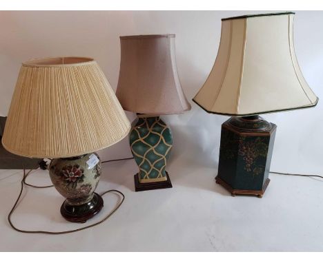 A 20th century painted lamp base, along with two other ceramic lamps other