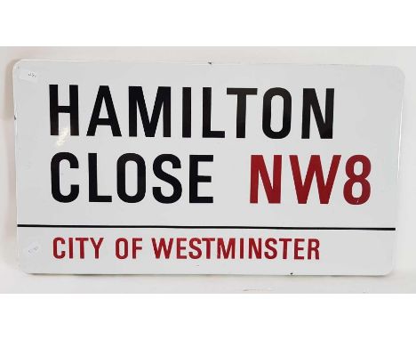 London enamel street sign "Hamilton Close, NW8" 44cm x 80cm 