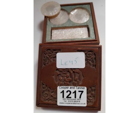 A collection of Chinese mother of pearl gaming counters, in the original fitted case