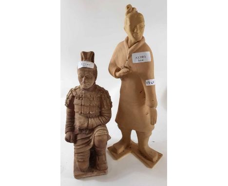 A large modern figure from the Terracotta Army 48cm high, along with one other figure of standing male 64cm high 