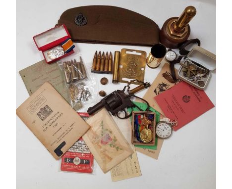 Collection of WWI and WWII medals, emphera and miscellaneous military items to include:- medals - BWM (silver) F.J.Horwill No