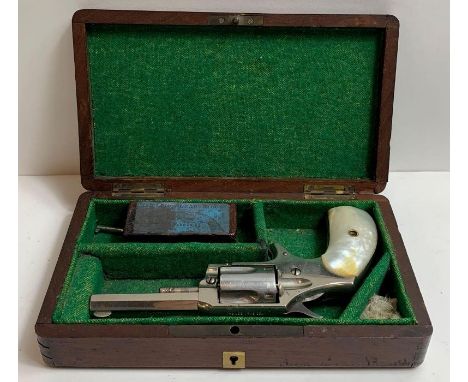 A Lee Arms Co Red Jacket No.4 five shot revolver with pearl effect grips, makers details stamped to top of barrel, 6cms octag