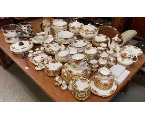 An extensive collection Royal Albert Old Country Roses items to include cake stand, tureens, saucepans, teapot, coffee pot an