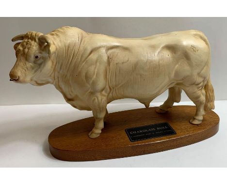 A Beswick Connoisseur model of a Charolais Bull, on wood base, 20.5cms high