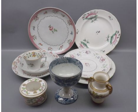 Group containing three Chinese export plates of various sizes, with floral centres, together with a further Worcester hand pa