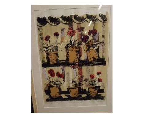 Vanessa Burroughes, signed in pencil to margin, collaged screen print, Aurialla Theatre, 30 x 23ins 