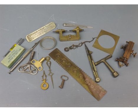 Box: assorted vintage brass watch tools