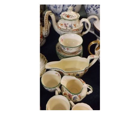 Copeland Spode china coffee set in "Chinese Rose" pattern, comprising coffee pot, seven cups, ten saucers, cream jug and suga