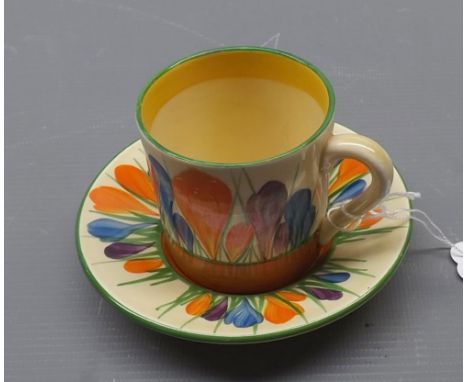 Clarice Cliff crocus decorated cabinet coffee can and saucer  