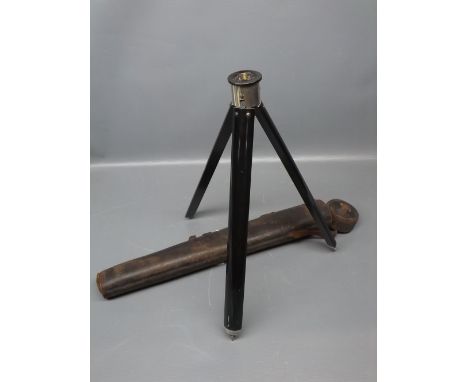 Vintage leather cased Matador extendable tripod, unextended measuring 14ins 