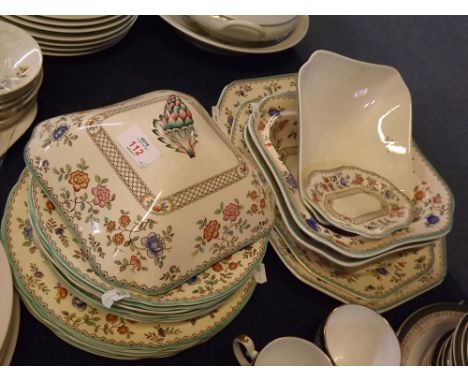Small group of Copeland Spode "Royal Jasmine" pattern dinner wares, comprising six 9 1/2 ins plates with six 9 ins soup bowls