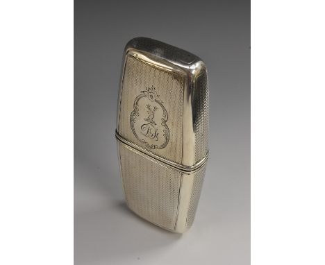 A Victorian silver lozenge-shaped cigar case, engine turned overall, push-fitting cover, 12.5cm long, Alfred Taylor, Birmingh
