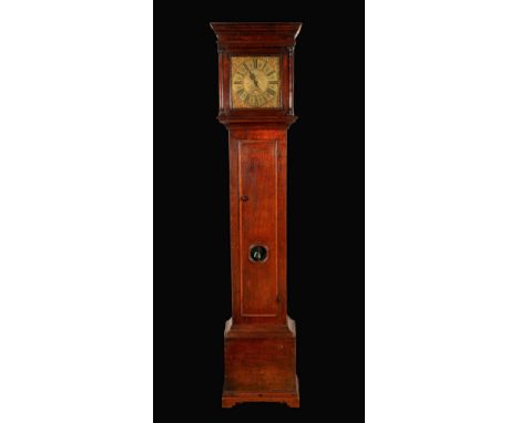 A George I Derbyshire oak longcase clock, 25.5cm square brass dial inscribed Wolley (sic) Codnor, Roman numerals, masks and l