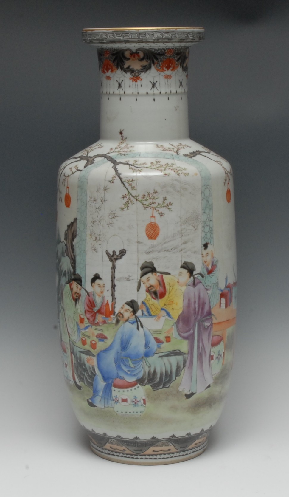 A Chinese Republican Period rouleau vase, well painted with robed ...